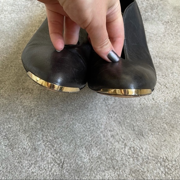 Loeffler Randall Leather V Vamp Gold Toe Heels - Picture 4 of 9